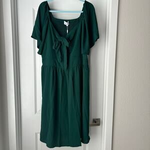 Hunter Green Tie Front Midi Dress Smocked Back KimCurvy Size 24W